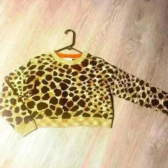 TOPSHOP TRENDY ANIMAL LEOPARD PRINT CROPED LONG  SLEEVE ROUND NECK SWEATER 2 - Picture 3 of 5